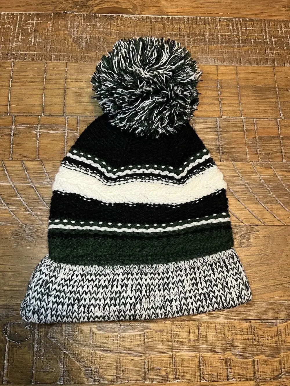 Sport-Tek Kids Pom-Pom Beanie Black White Green Winter Cozy Casual Outdoors